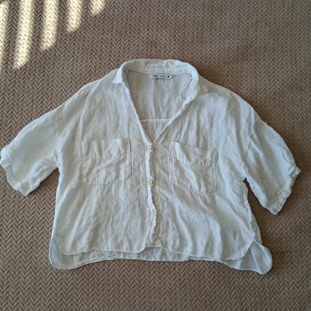 Zara Linen Button Down Crop Top